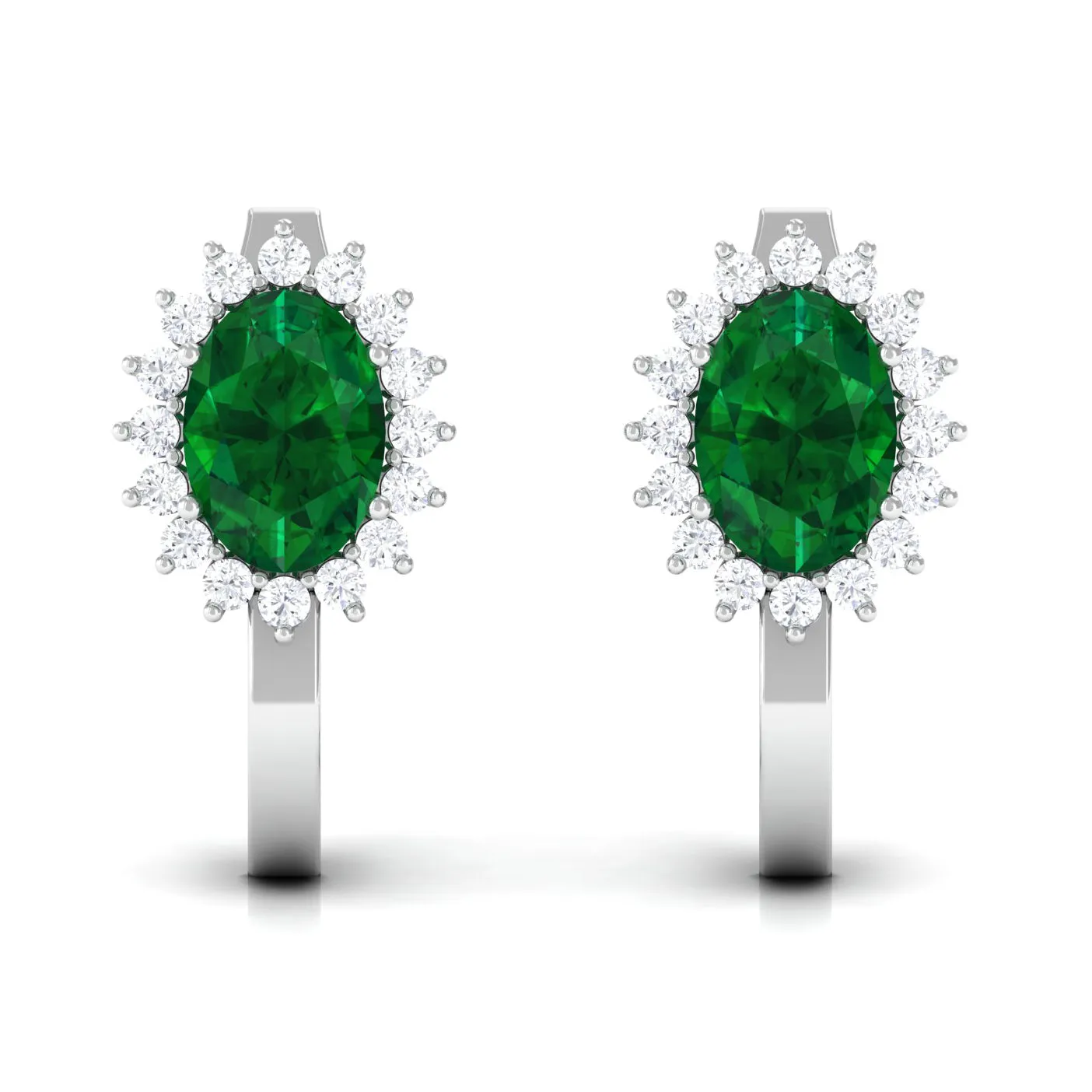 2 CT Oval Cut Created Emerald and Diamond Halo Stud Earring