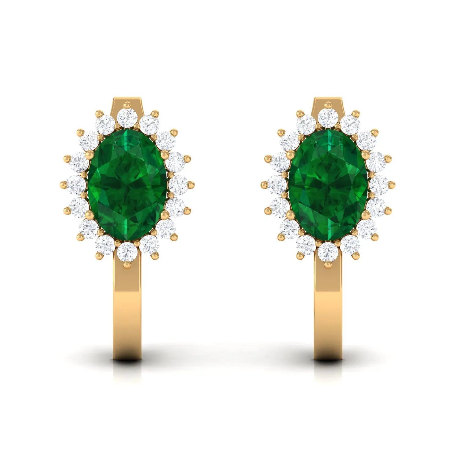 2 CT Oval Cut Created Emerald and Diamond Halo Stud Earring