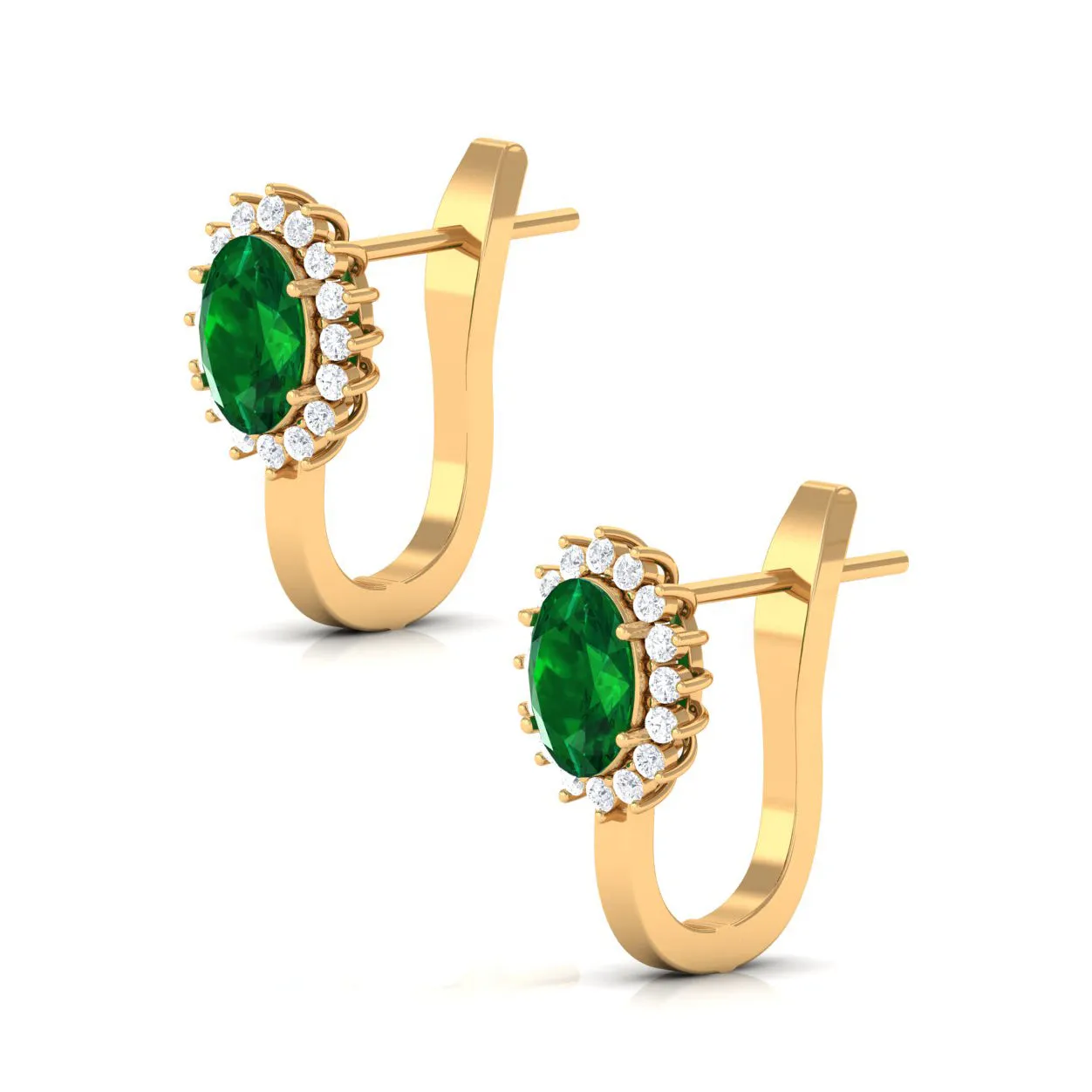 2 CT Oval Cut Created Emerald and Diamond Halo Stud Earring