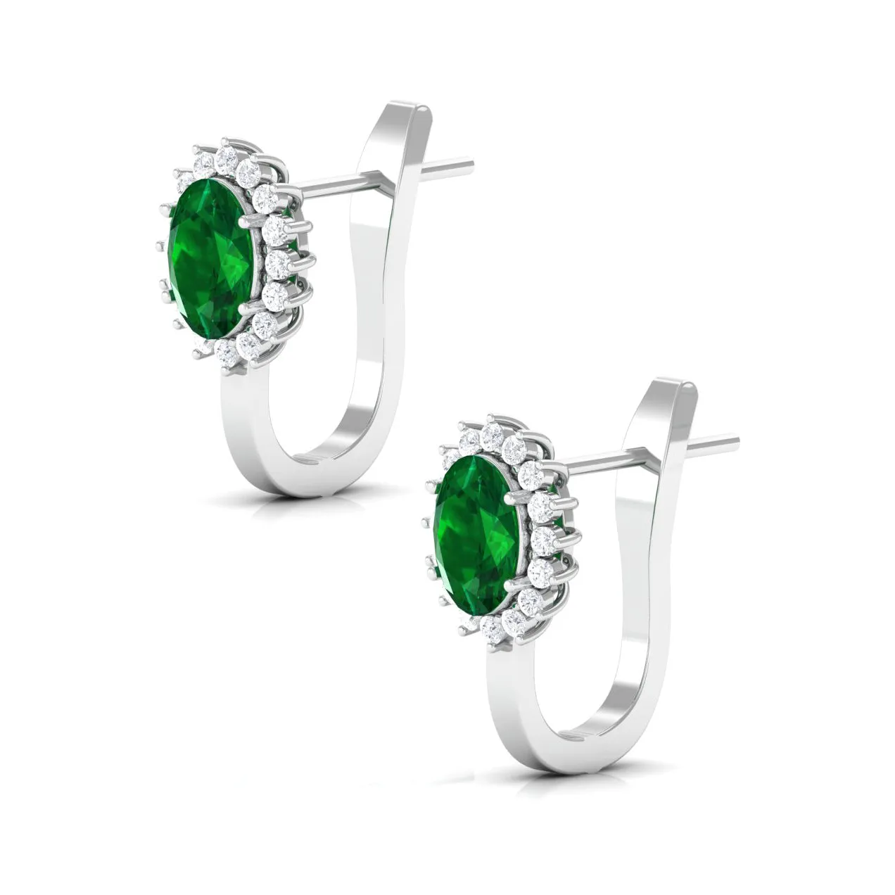 2 CT Oval Cut Created Emerald and Diamond Halo Stud Earring