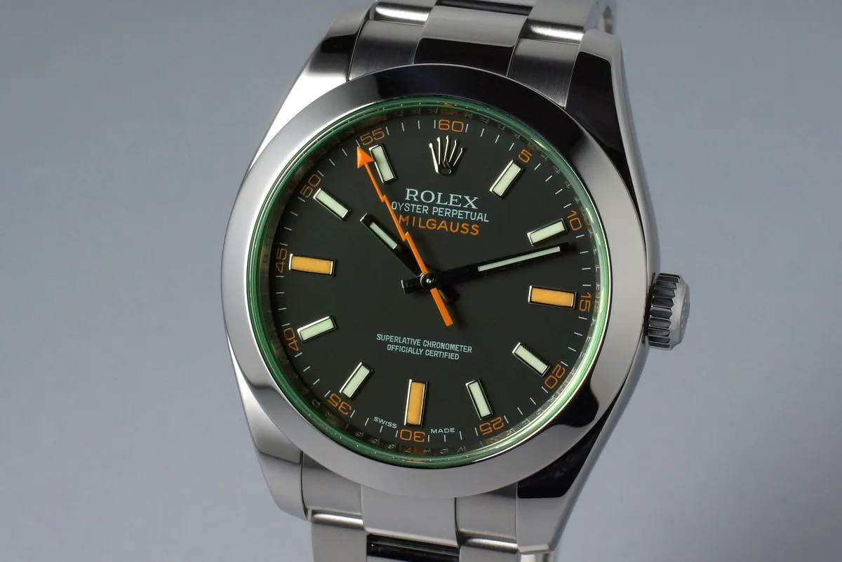 2009 Rolex Milgauss Green 116400V with Box and Papers