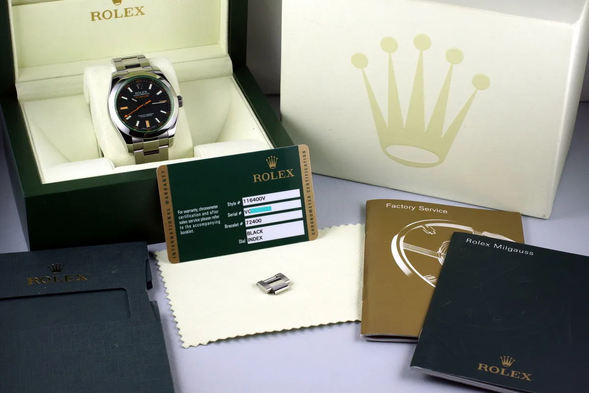 2009 Rolex Milgauss Green 116400V with Box and Papers