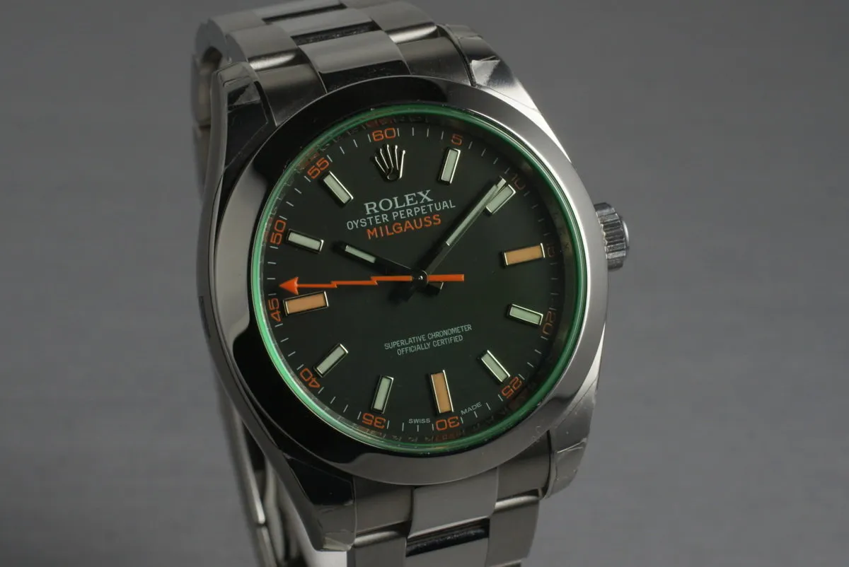 2014 Rolex Milgauss Green 116400V with Box and Papers