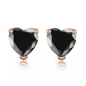 24k Rose Gold Plated 2 Carat Heart Created Black Sapphire Stud Earrings