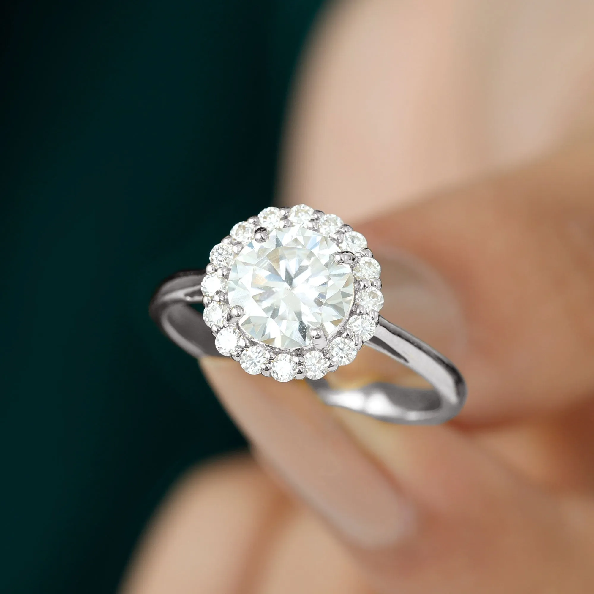 2.50 CT Round Cut Moissanite Solitaire Halo Ring