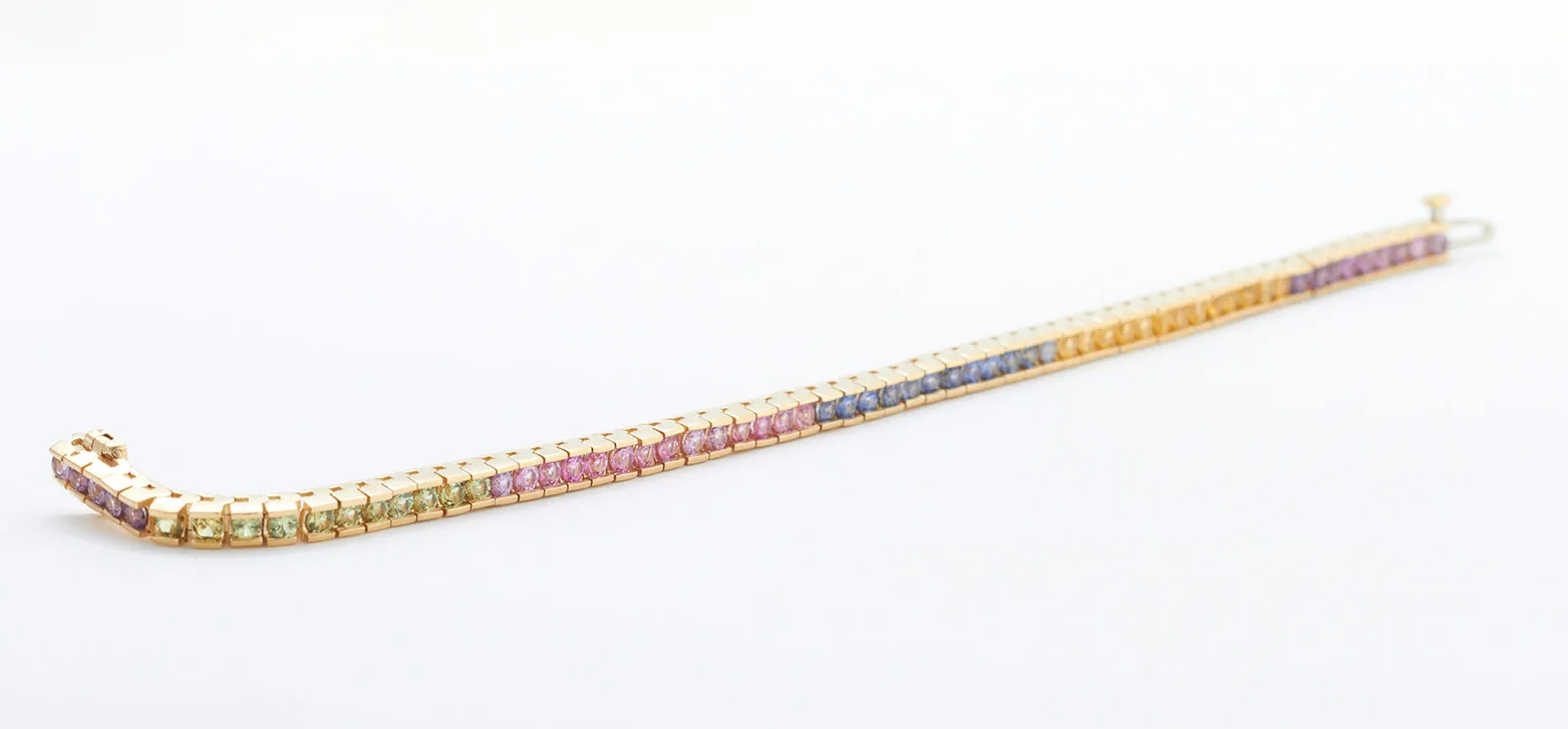 2.5mm Round Rainbow Sapphire Bracelet in 14kt Yellow Gold