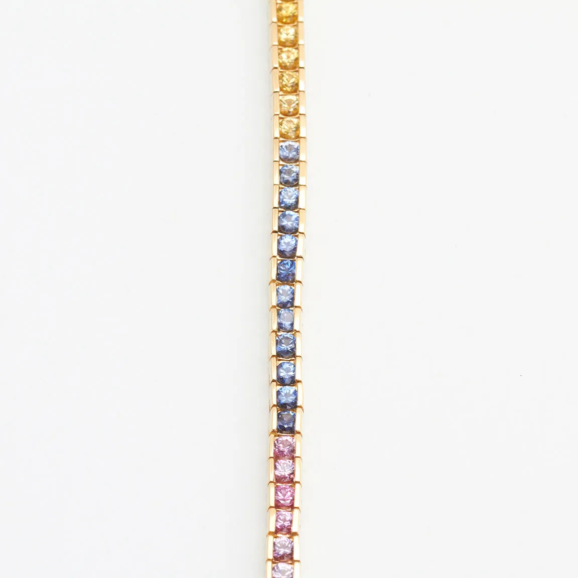 2.5mm Round Rainbow Sapphire Bracelet in 14kt Yellow Gold