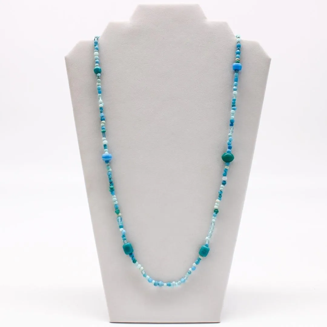 27" Turquoise and Blue Glass Bead Necklace (Dozen)