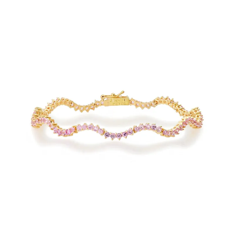 3-Prong Pink Sapphire Wave Tennis Bracelet