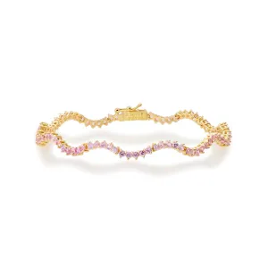 3-Prong Pink Sapphire Wave Tennis Bracelet