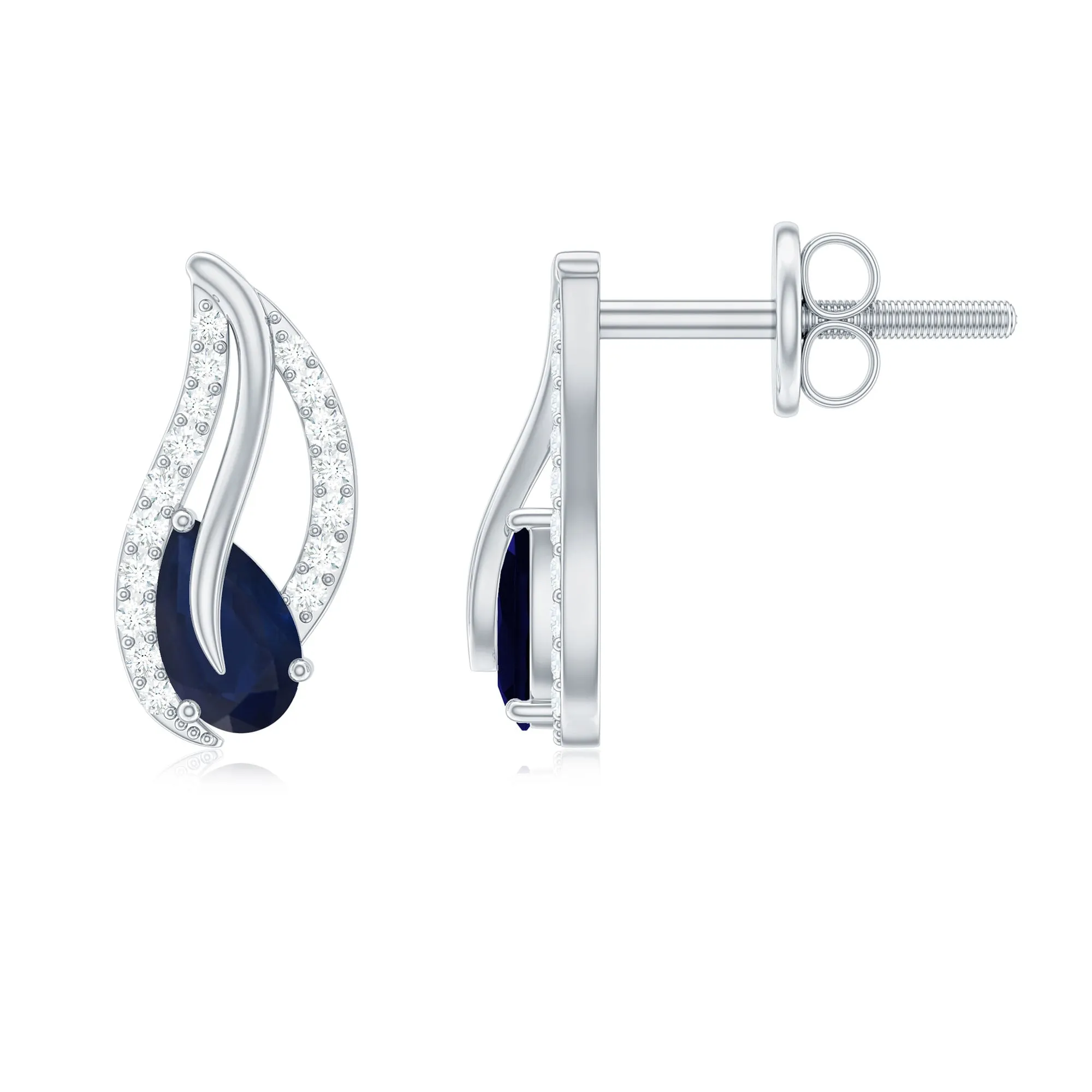 3/4 CT Blue Sapphire and Diamond Leaf Stud Earring