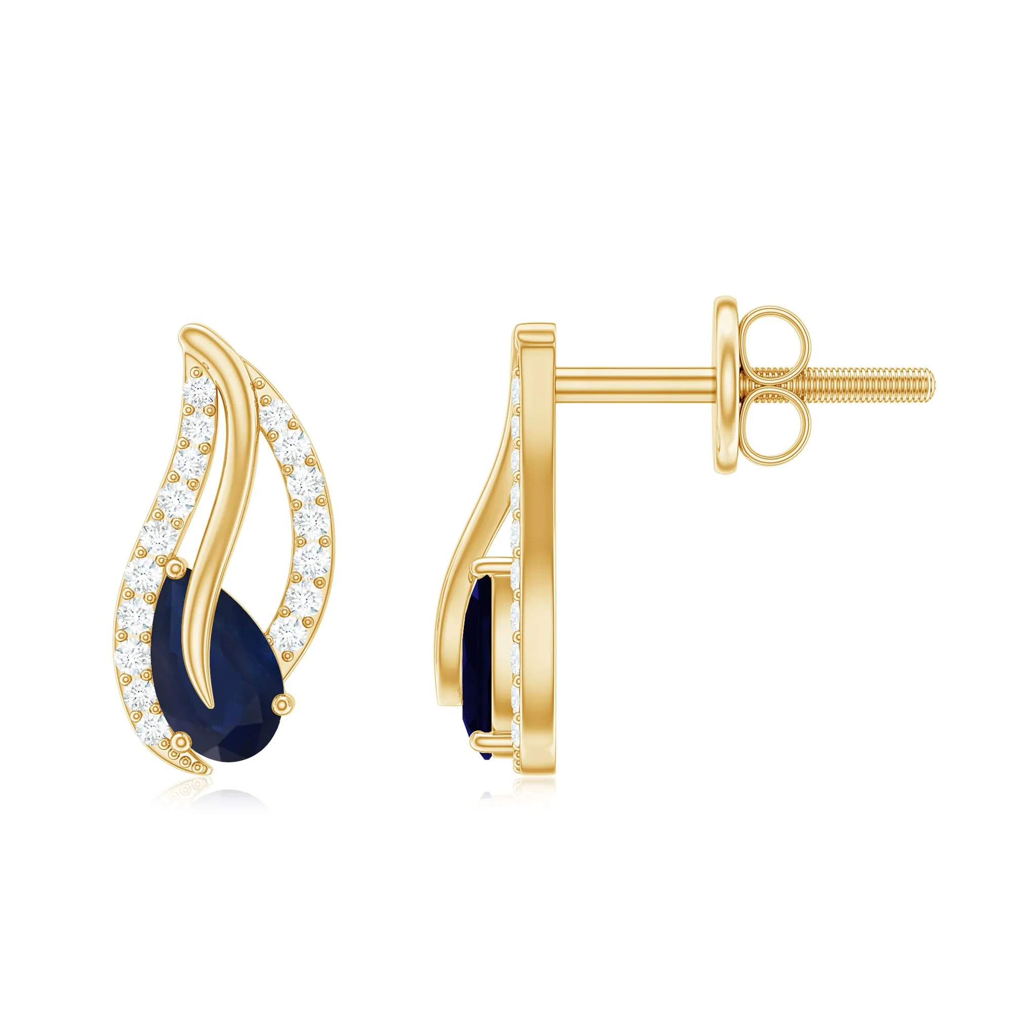 3/4 CT Blue Sapphire and Diamond Leaf Stud Earring