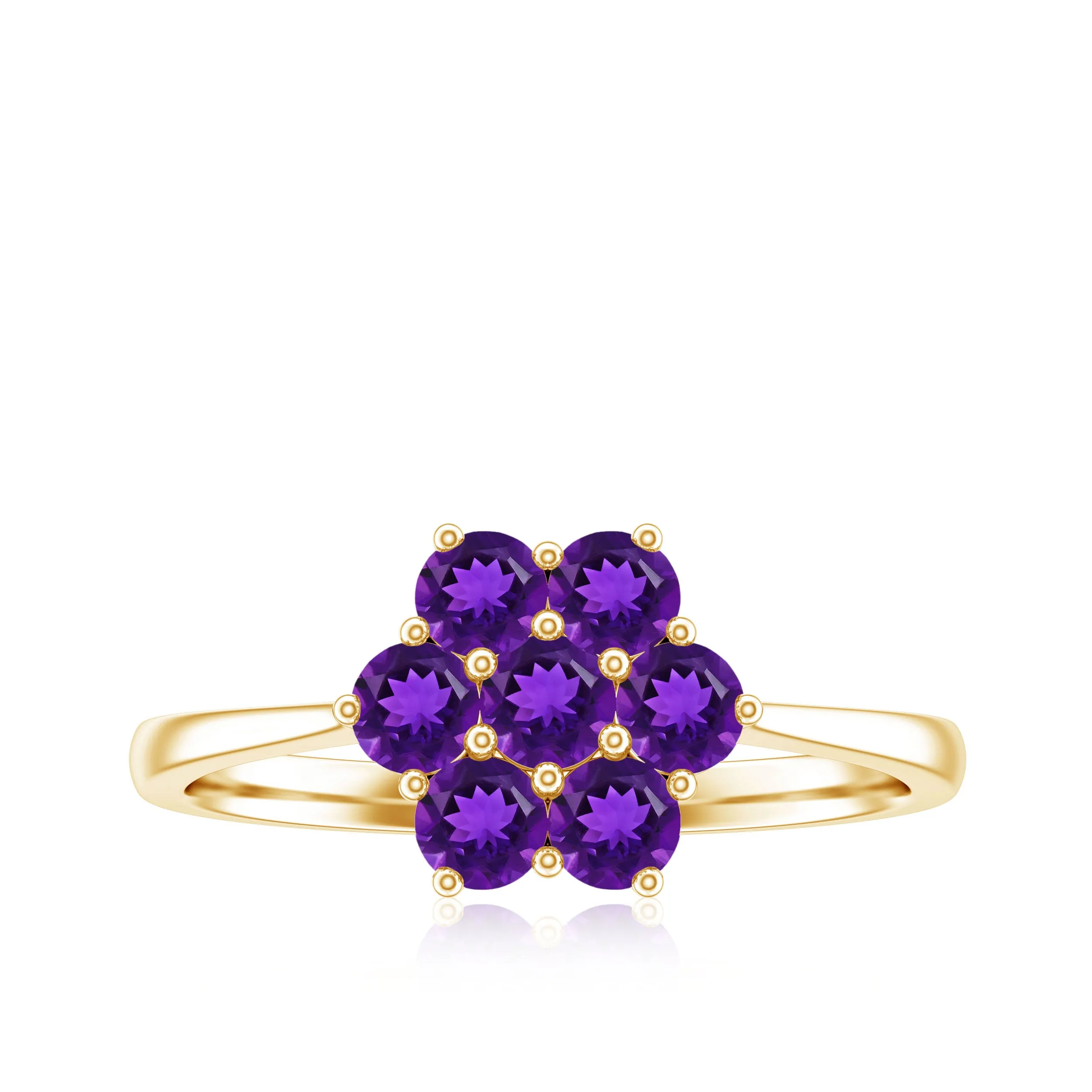 3/4 CT Round Shape Amethyst Cluster Flower Ring