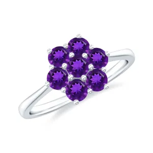 3/4 CT Round Shape Amethyst Cluster Flower Ring