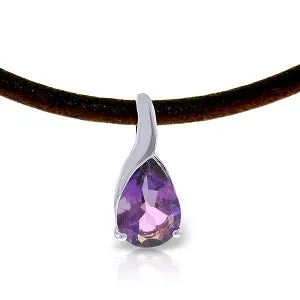 4.7 Carat 14K Solid White Gold Leather Necklace Natural Amethyst