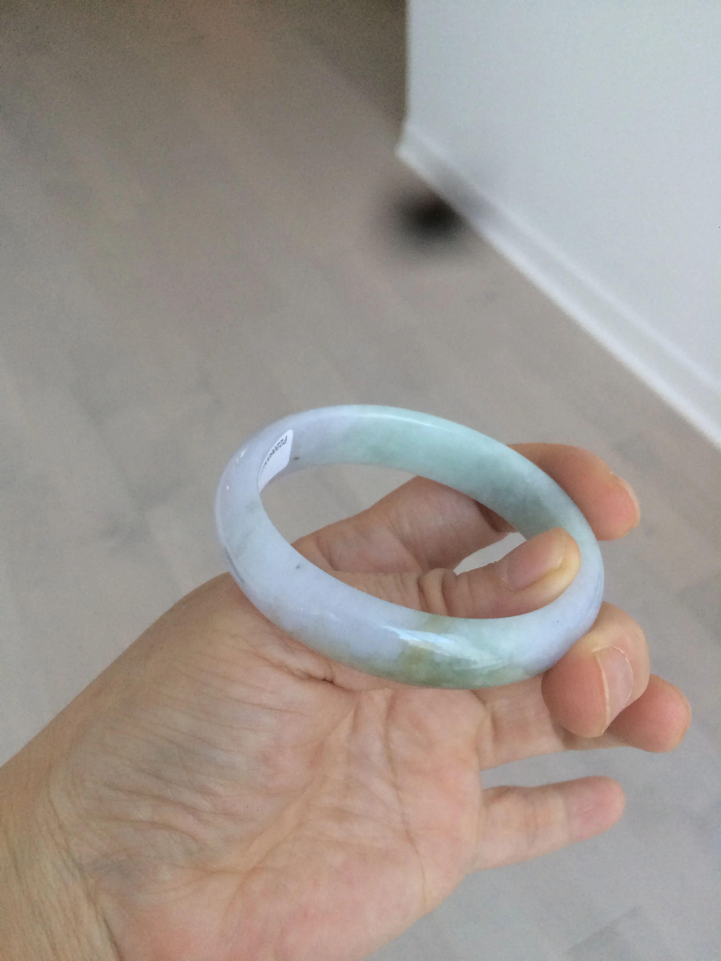 47.5mm Certified Type A 100% Natural light green/purple/brown (Fu Lu Shou) oval Jadeite Jade bangle AT57-4197