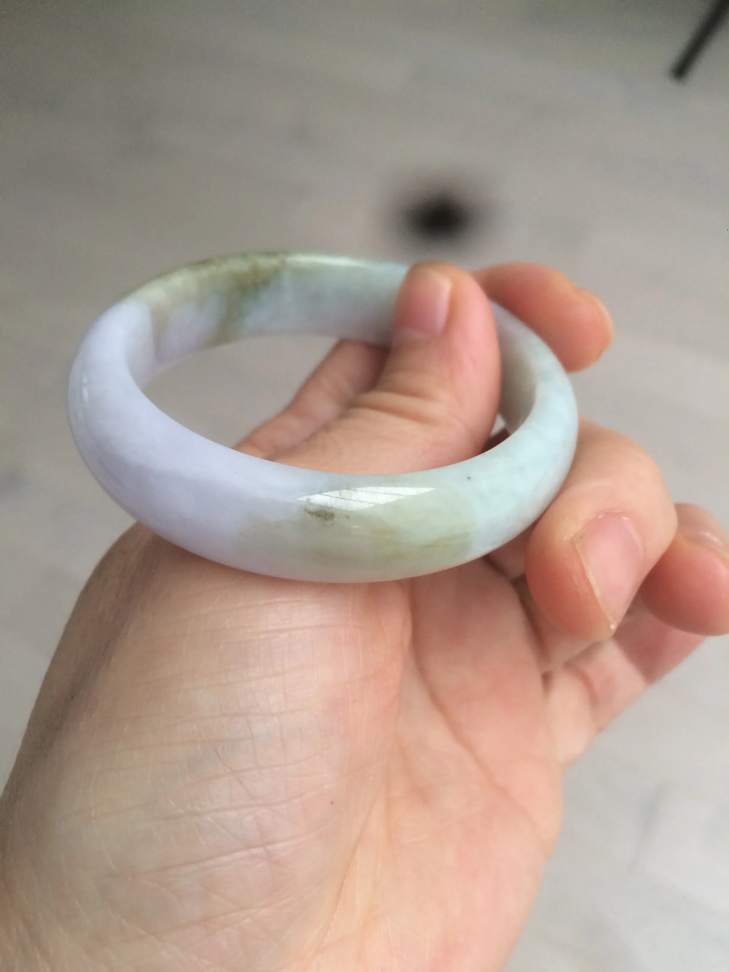 47.5mm Certified Type A 100% Natural light green/purple/brown (Fu Lu Shou) oval Jadeite Jade bangle AT57-4197