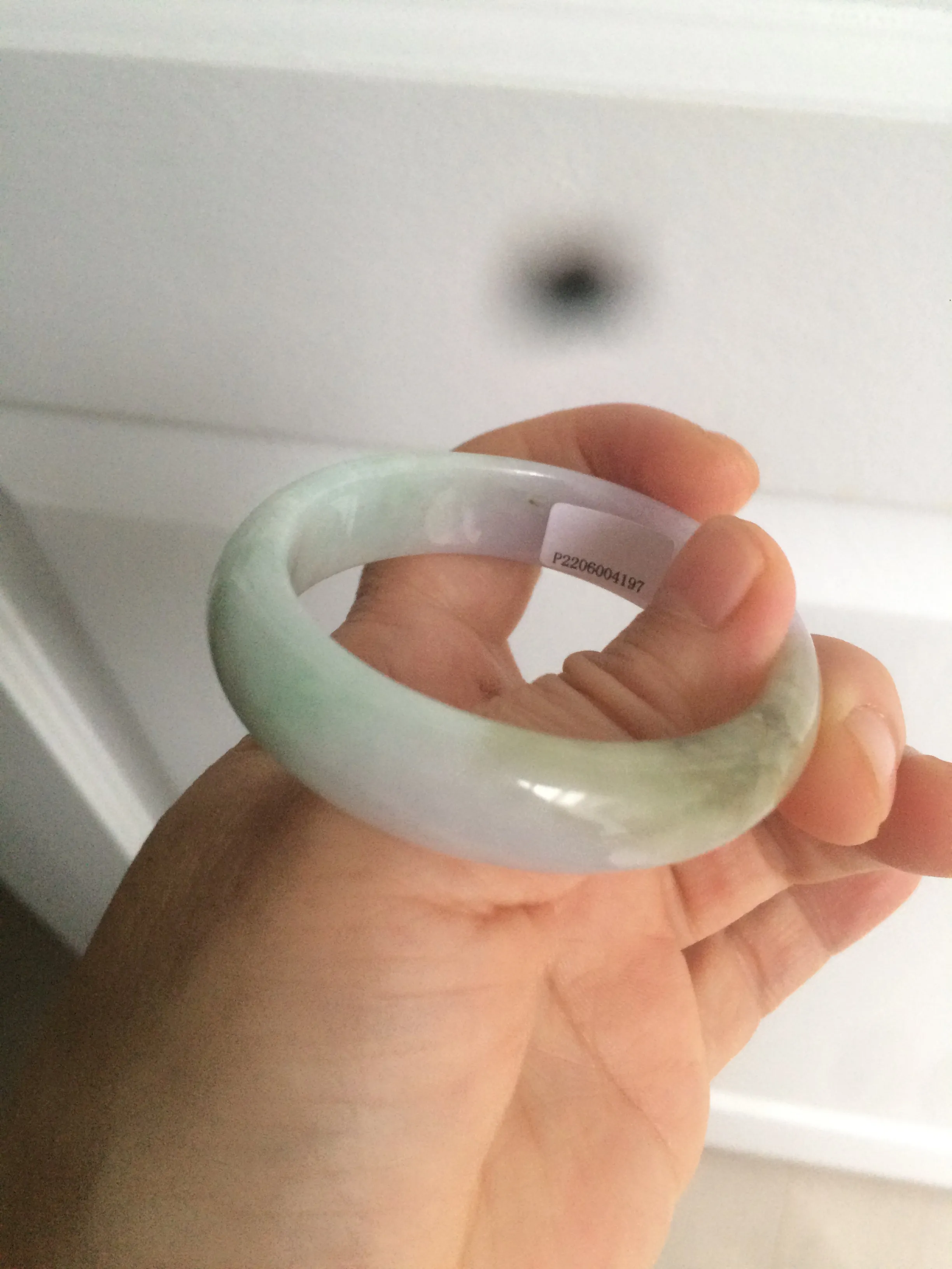 47.5mm Certified Type A 100% Natural light green/purple/brown (Fu Lu Shou) oval Jadeite Jade bangle AT57-4197