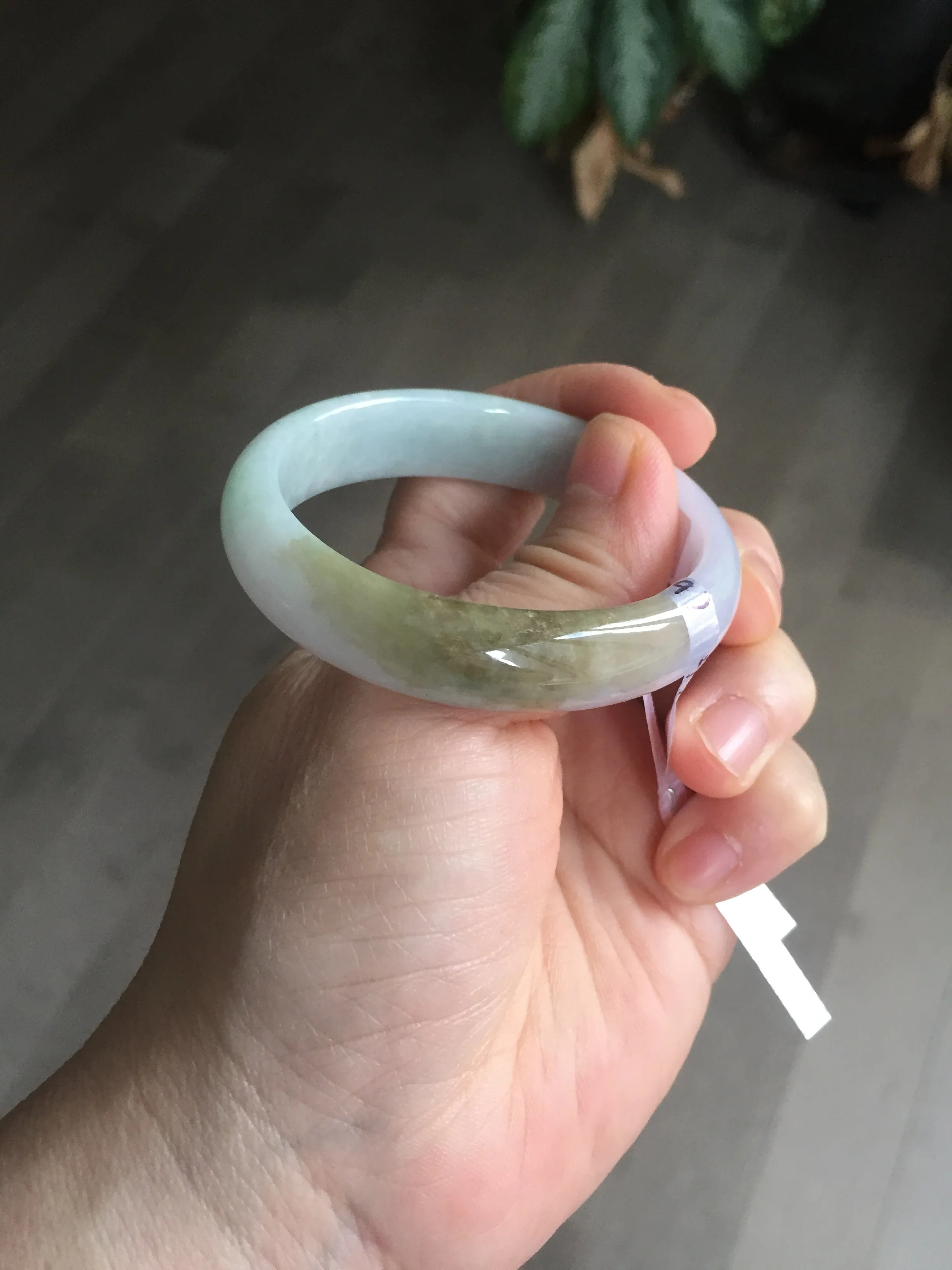 47.5mm Certified Type A 100% Natural light green/purple/brown (Fu Lu Shou) oval Jadeite Jade bangle AT57-4197