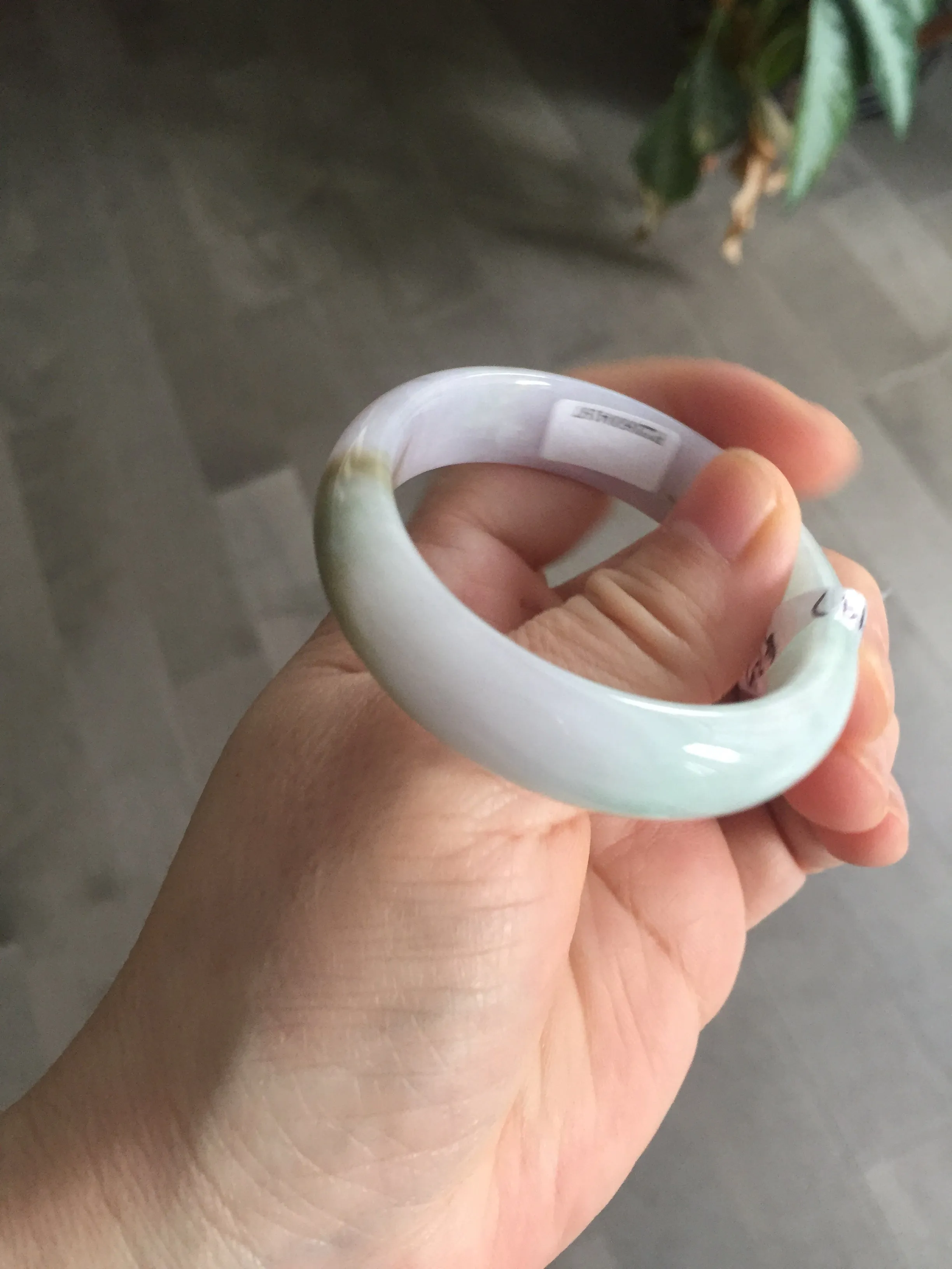 47.5mm Certified Type A 100% Natural light green/purple/brown (Fu Lu Shou) oval Jadeite Jade bangle AT57-4197