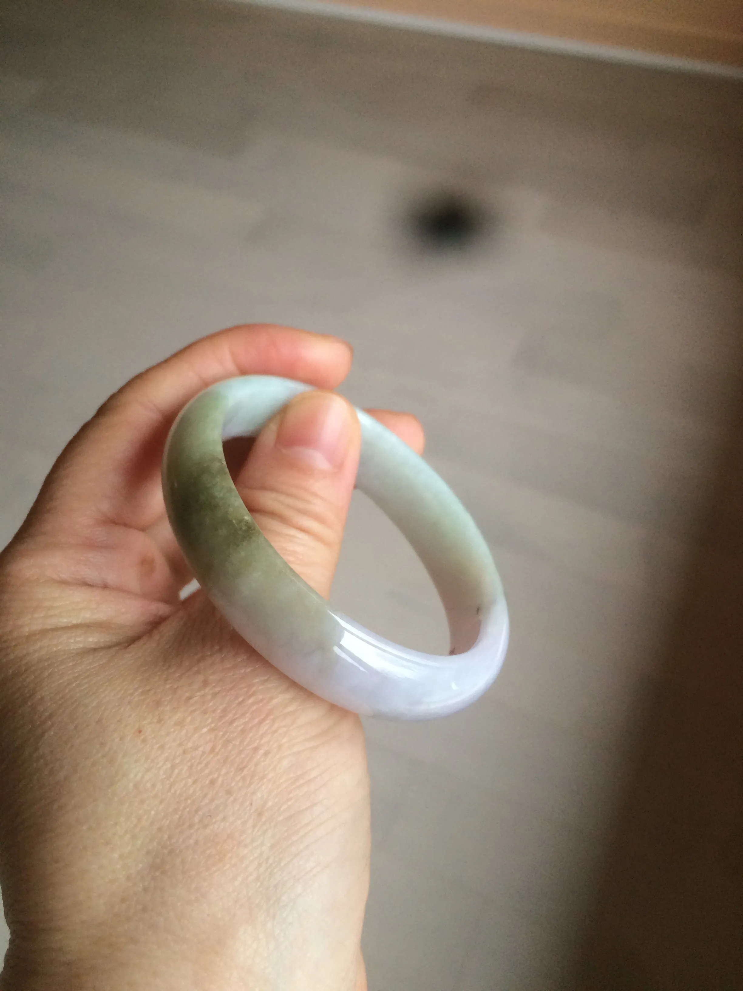 47.5mm Certified Type A 100% Natural light green/purple/brown (Fu Lu Shou) oval Jadeite Jade bangle AT57-4197