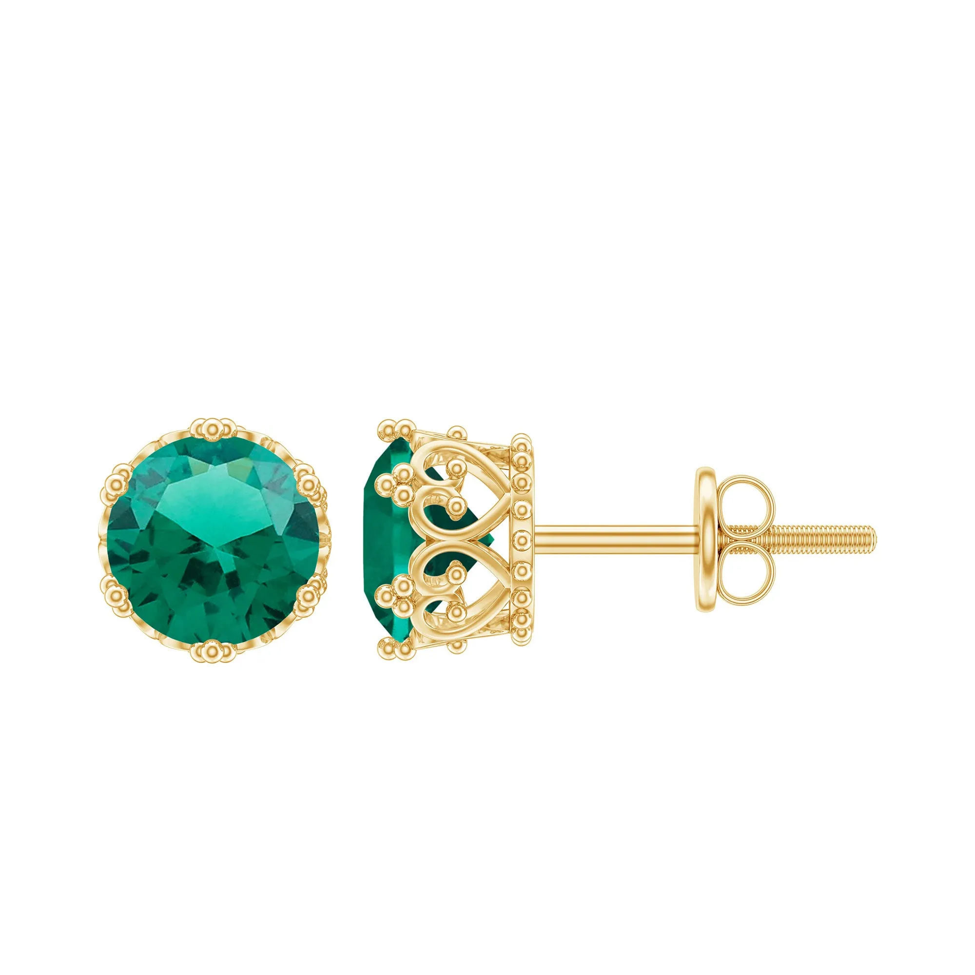 6 MM Created Emerald Solitaire Crown Stud Earrings