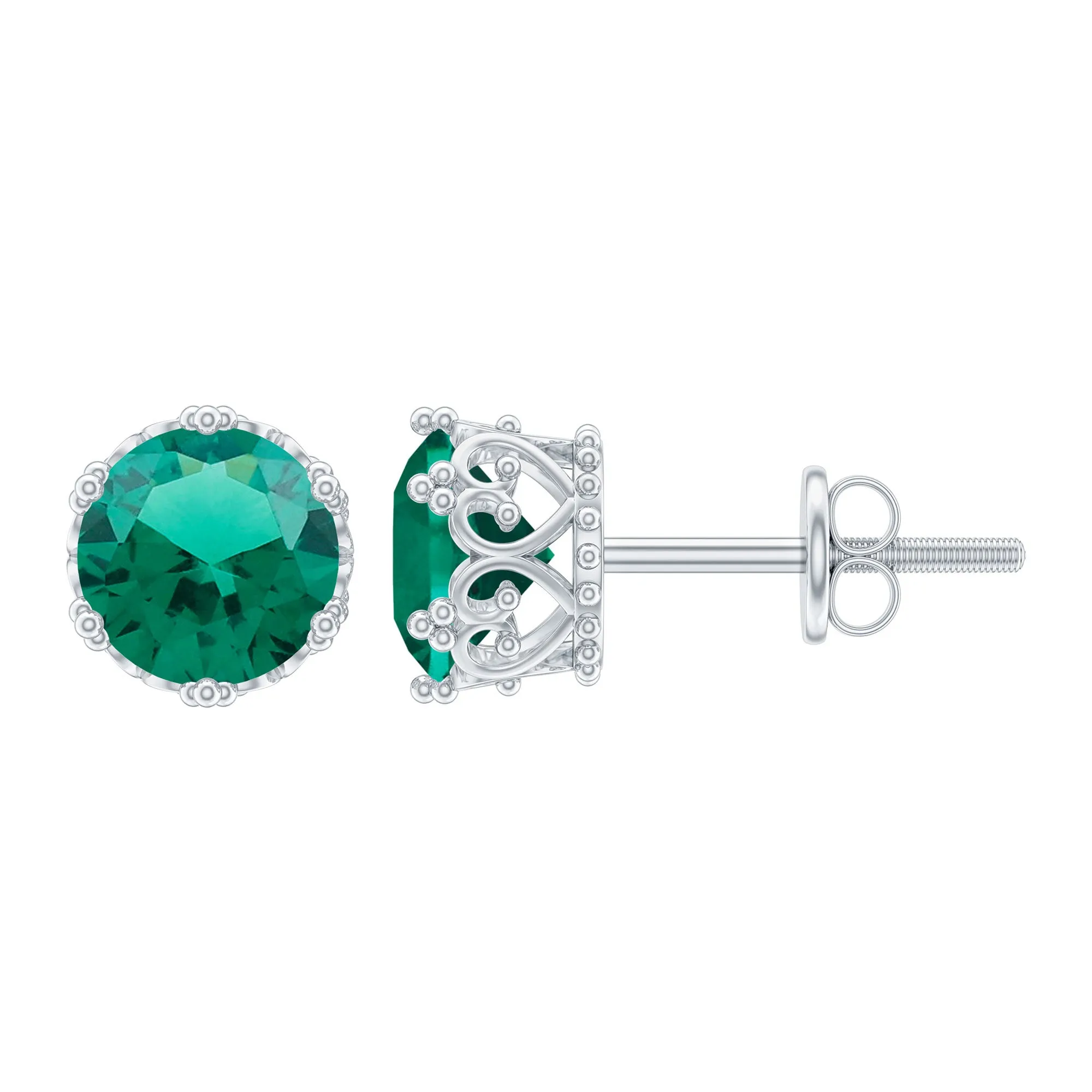 6 MM Created Emerald Solitaire Crown Stud Earrings