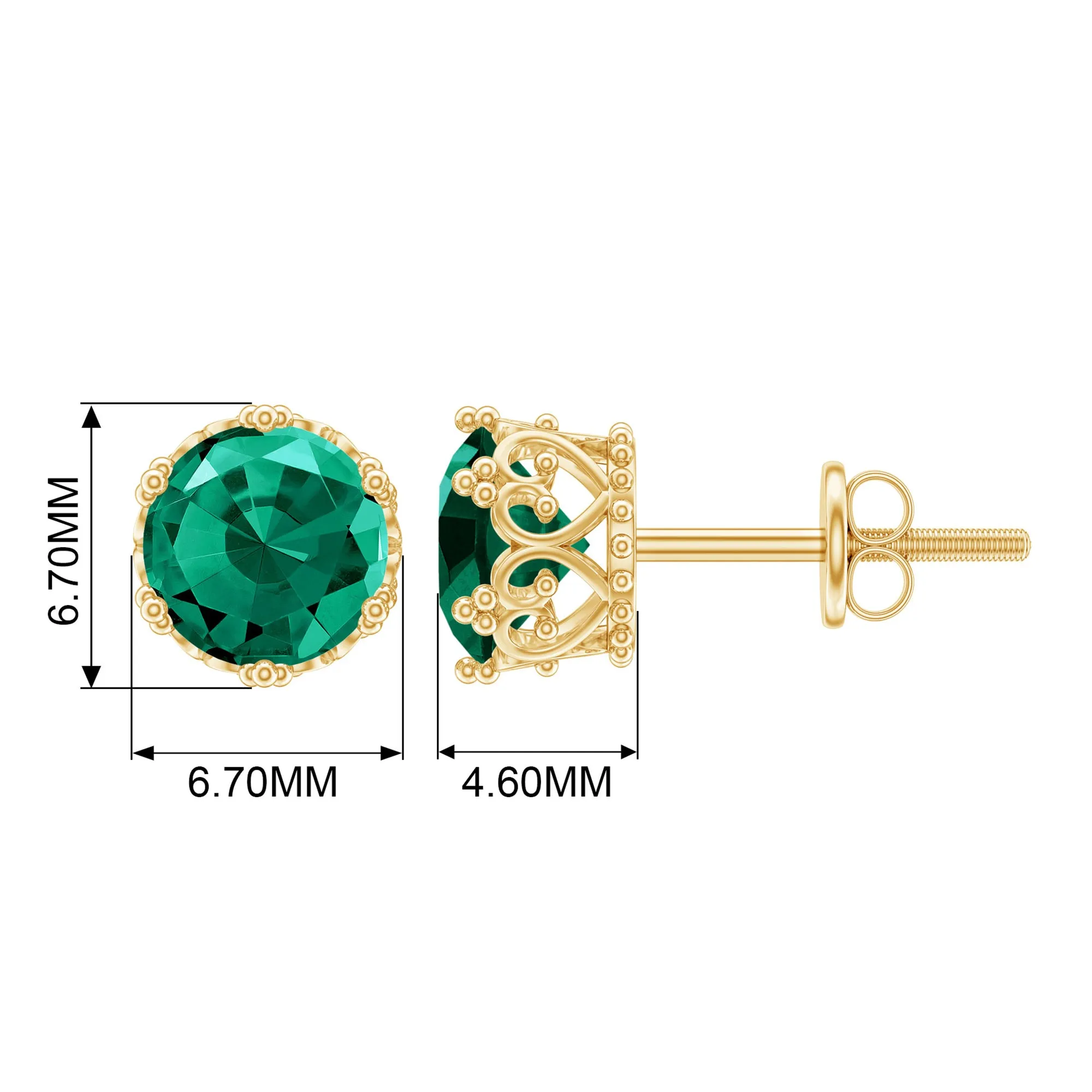 6 MM Created Emerald Solitaire Crown Stud Earrings