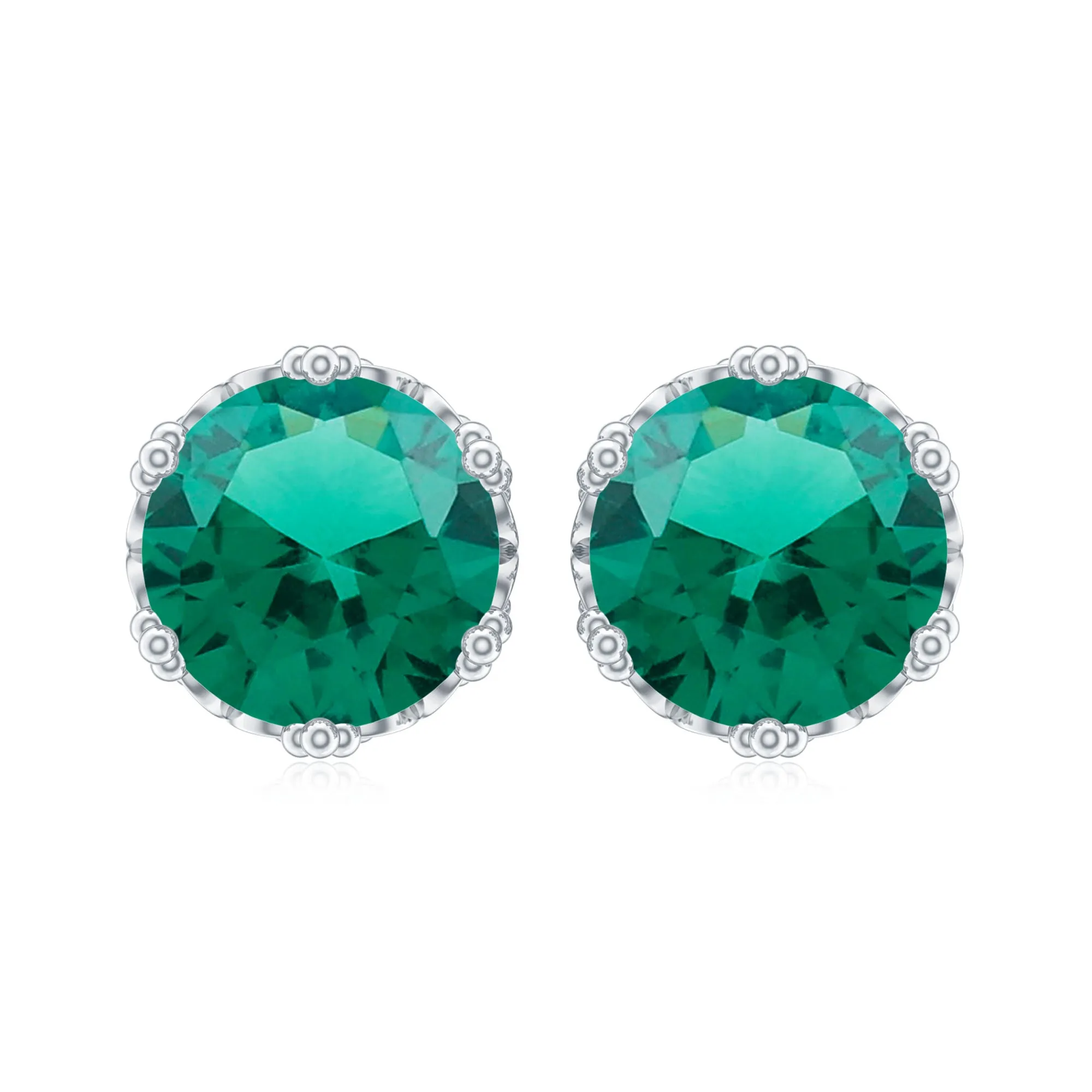 6 MM Created Emerald Solitaire Crown Stud Earrings