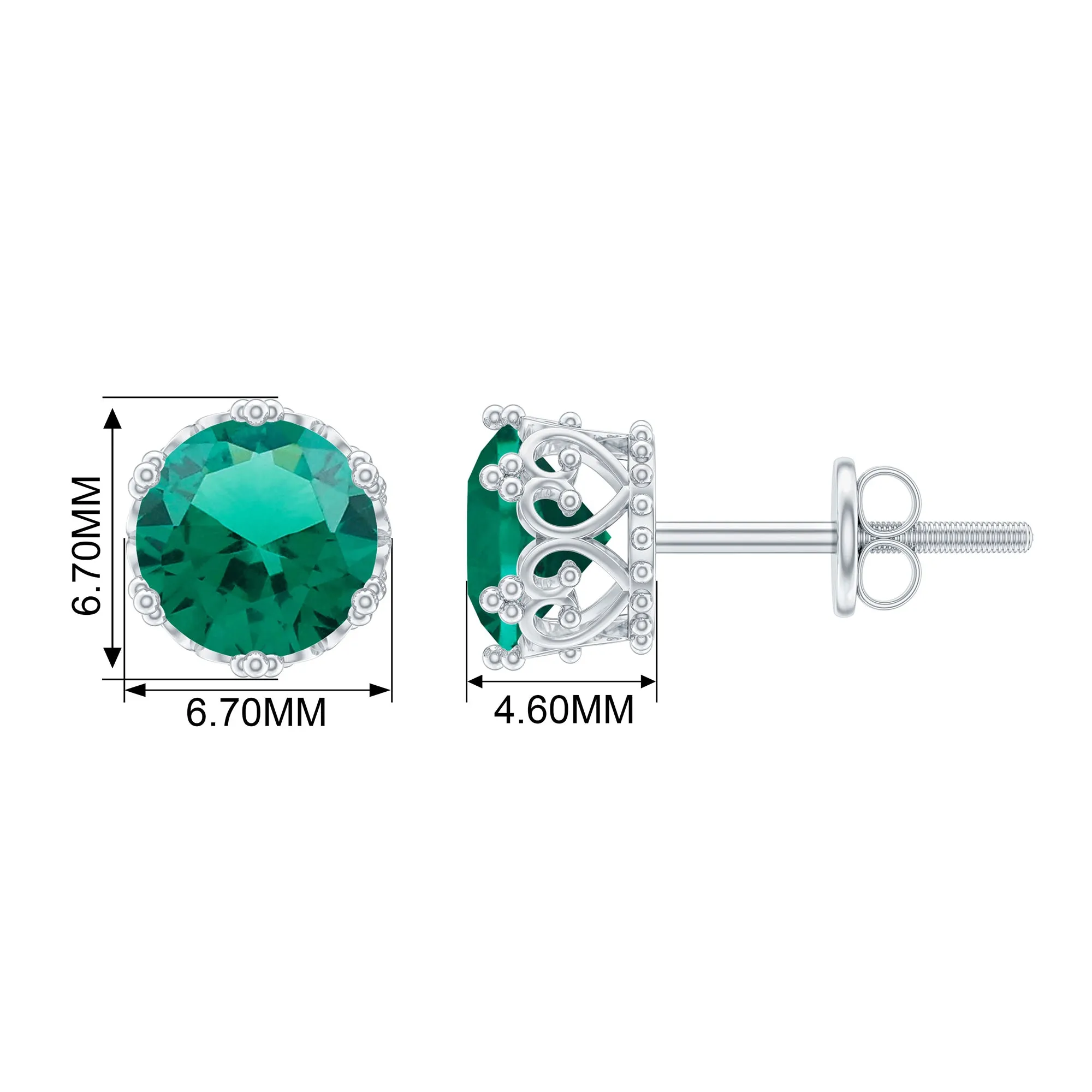 6 MM Created Emerald Solitaire Crown Stud Earrings