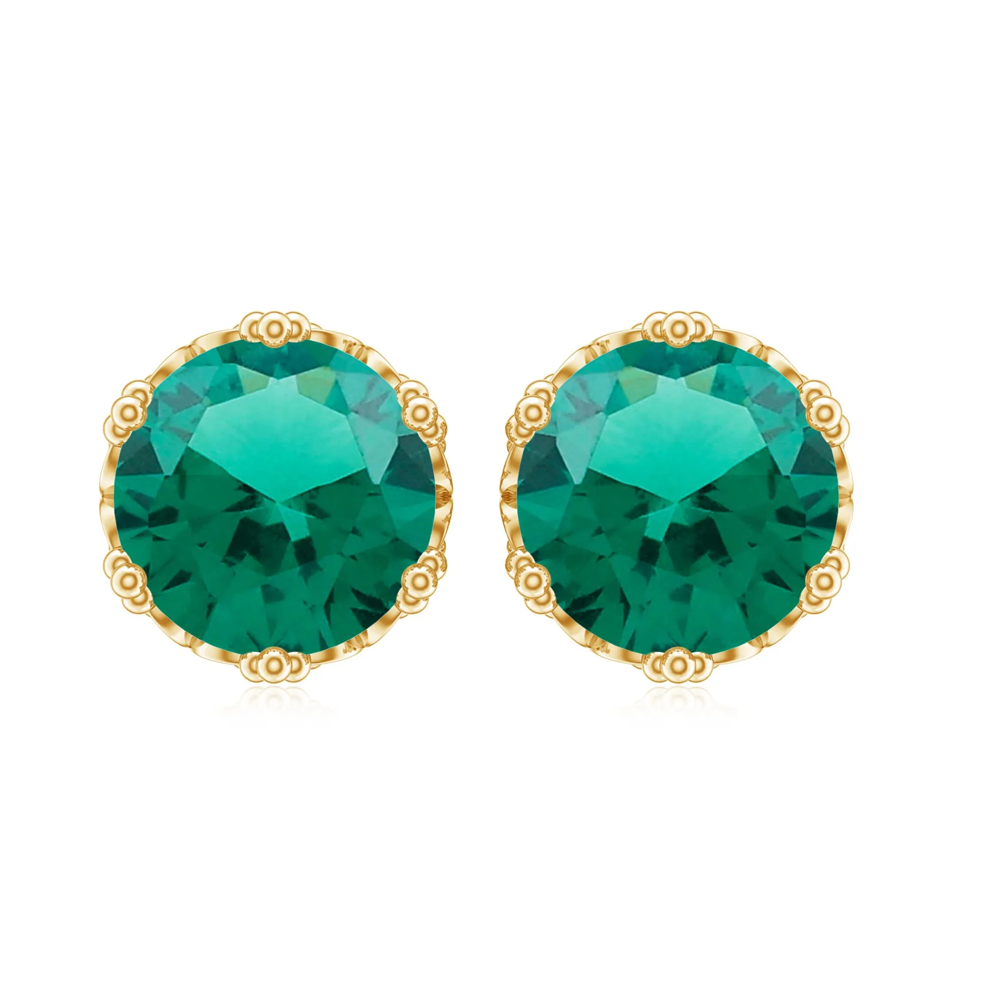 6 MM Created Emerald Solitaire Crown Stud Earrings