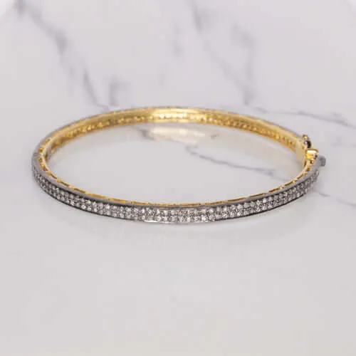 6.88ct NATURAL DIAMOND BANGLE BRACELET ROSE CUT PAVE RUSTIC MINIMALIST BLACK 7ct