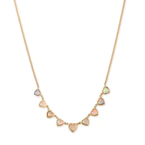 9 GRADUATED OPAL BEZEL HEART CURB CHAIN NECKLACE