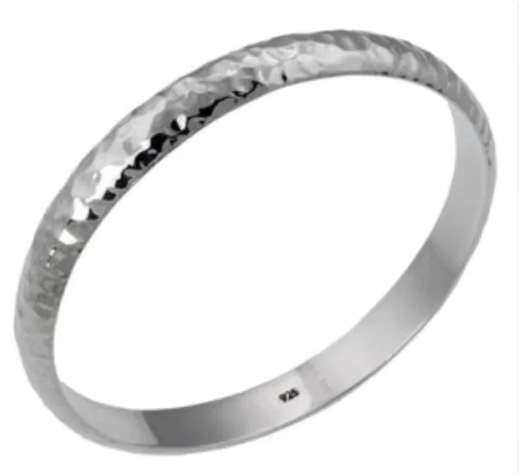 925 Silver Hammered Bangle - 10mm