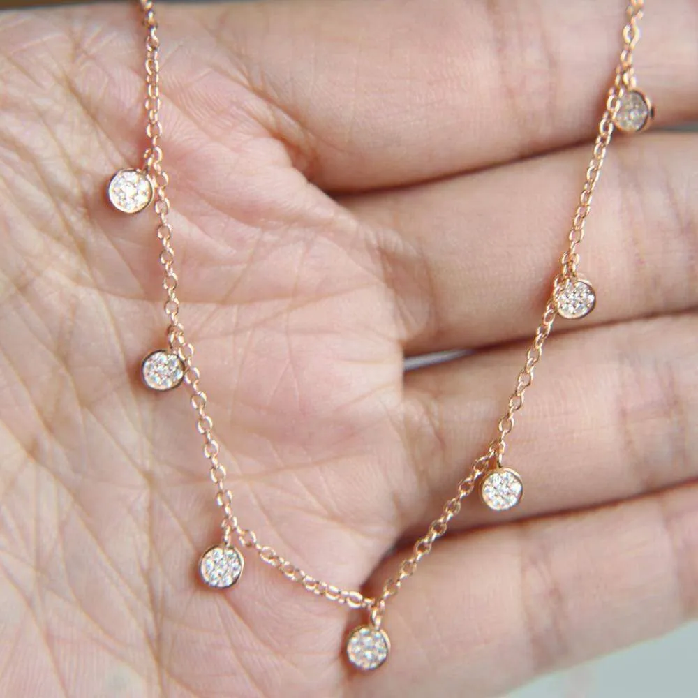 925 Sterling silver pave cz tiny cute drip drop choker necklace