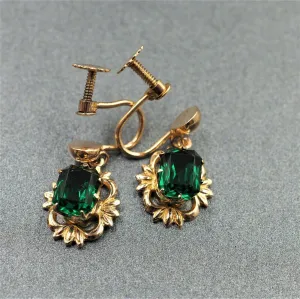 9ct Yellow Gold Emerald Screw On Earrings