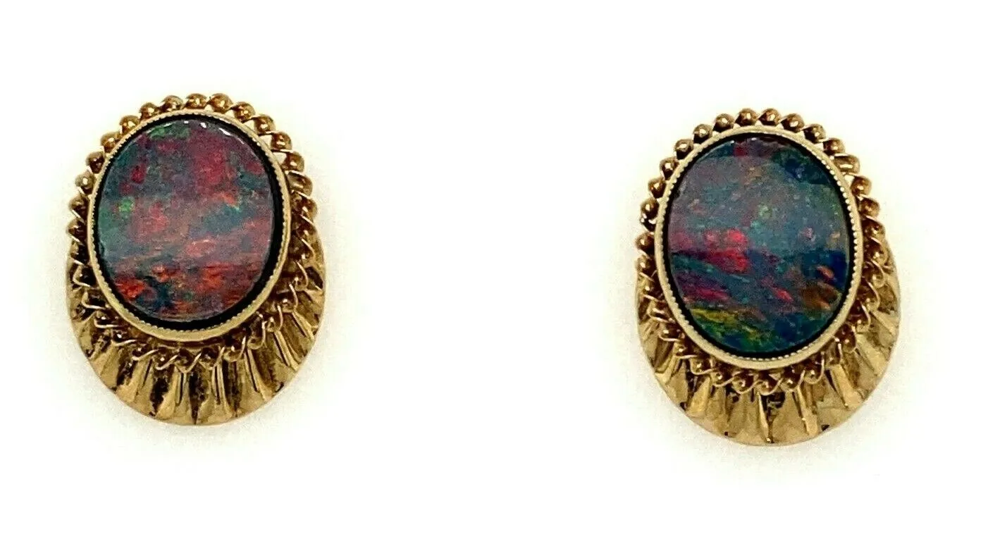 9ct Yellow Gold Opal Stud Earrings