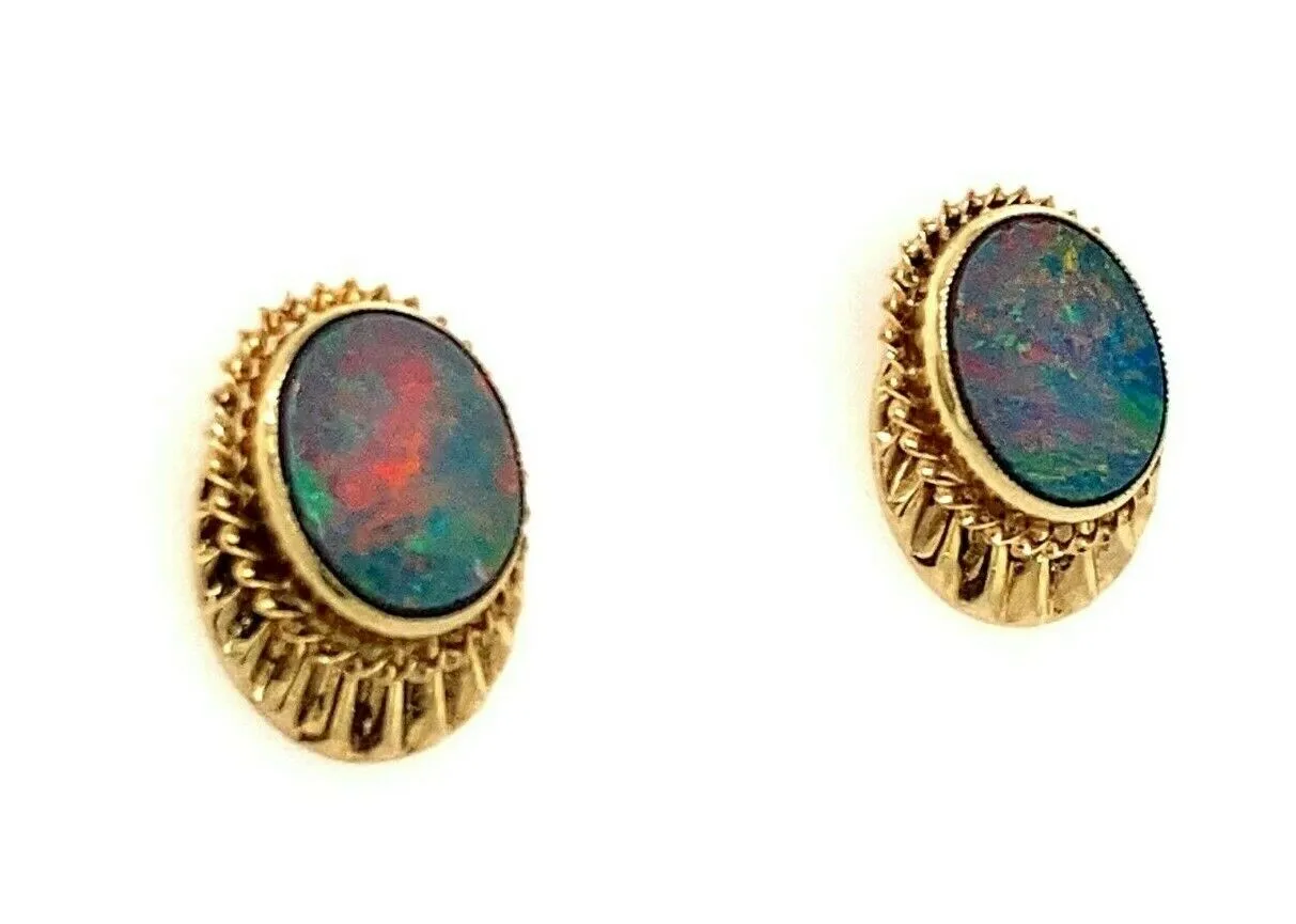 9ct Yellow Gold Opal Stud Earrings