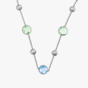 9K satin white gold Kensington chain necklace with topaz and green amethyst