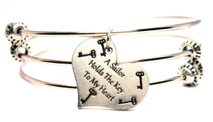 A Sailor Holds The Key To My Heart Triple Style Expandable Bangle Bracelet