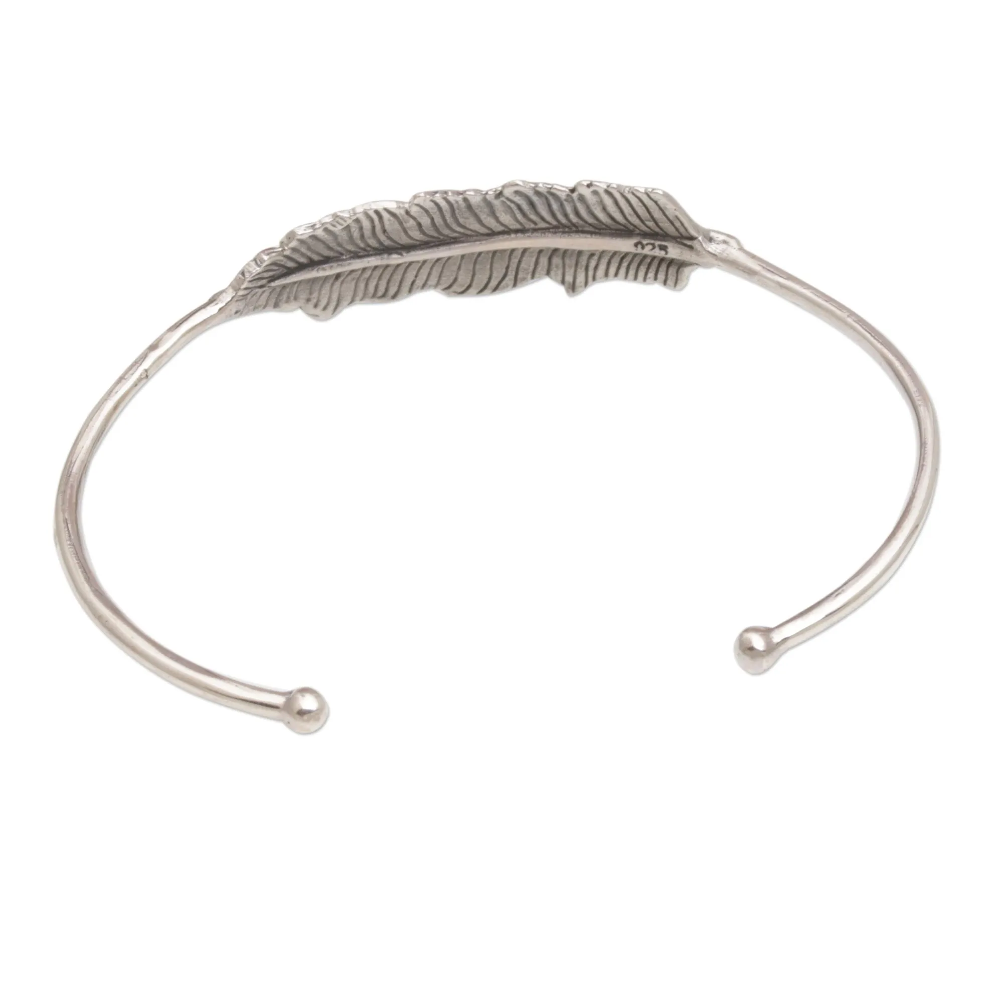 Alluring Feather 925 Sterling Silver Feather Cuff Bracelet from Bali