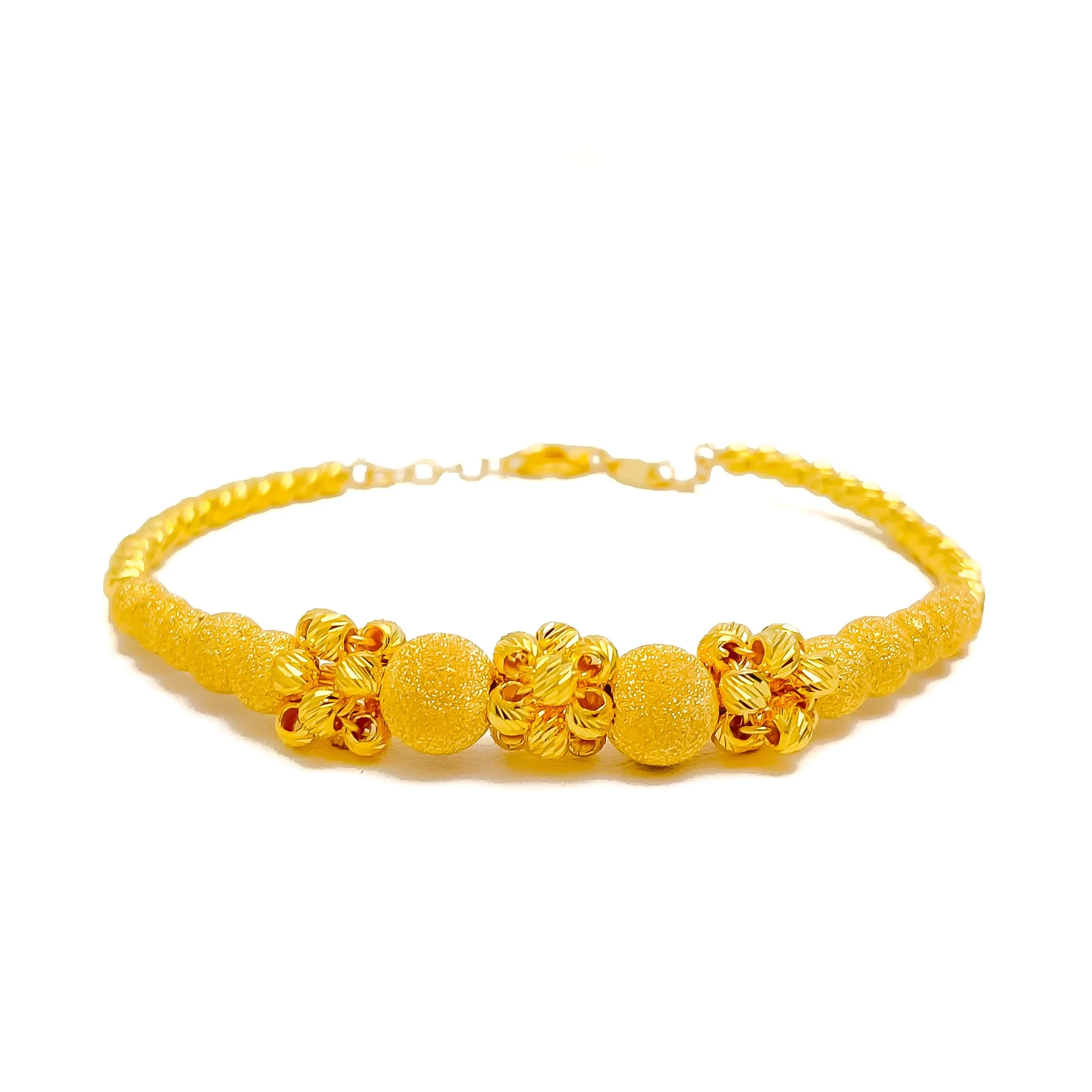 Alternating Popcorn Orb 21K Gold Bangle Bracelet