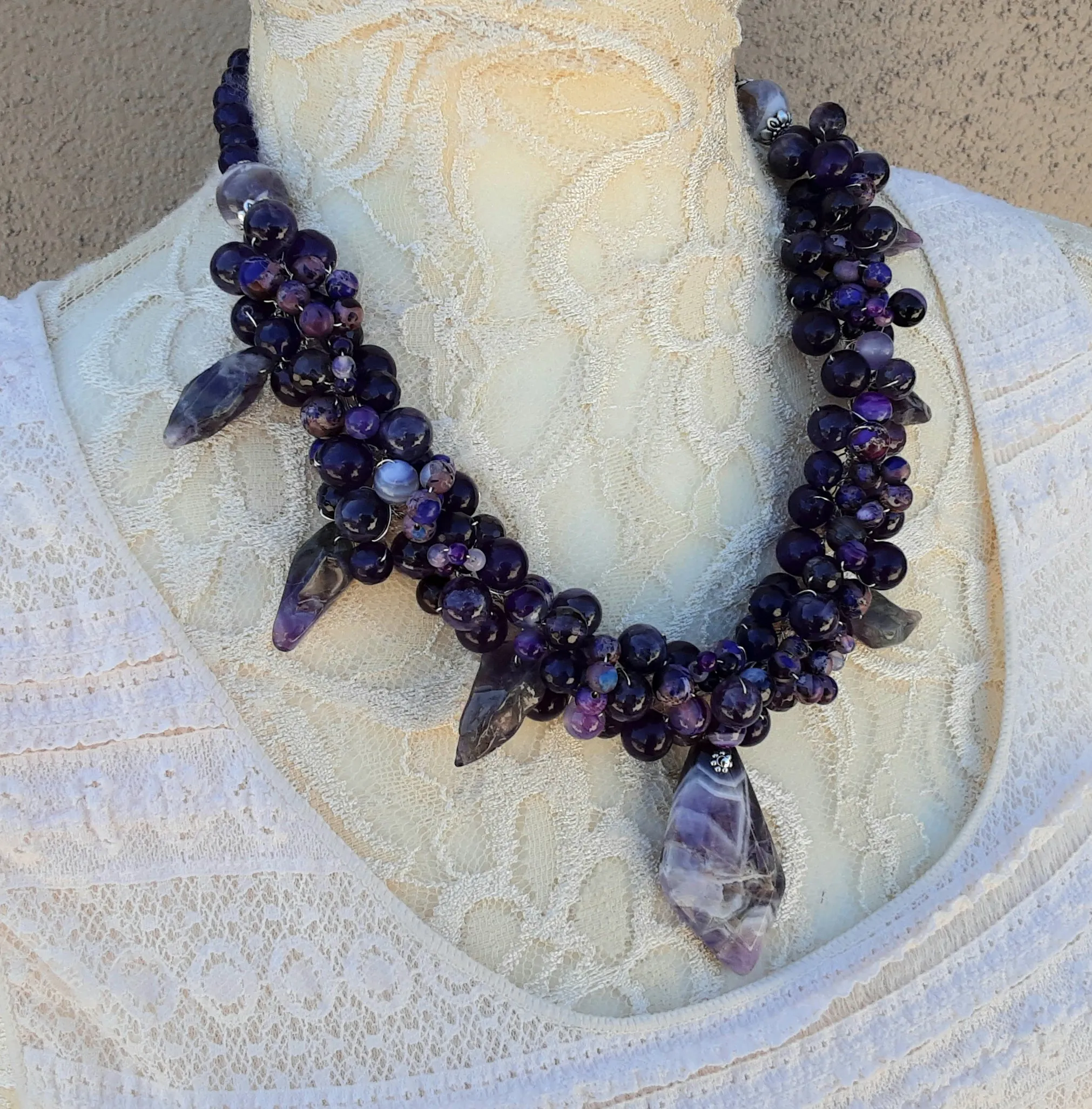 Amethyst Chunky Statement Necklace, Colorful Mother of the Bride Gemstone Collar, Gift for Her