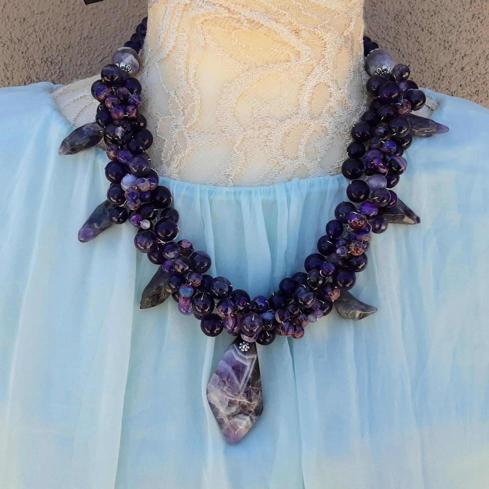 Amethyst Chunky Statement Necklace, Colorful Mother of the Bride Gemstone Collar, Gift for Her