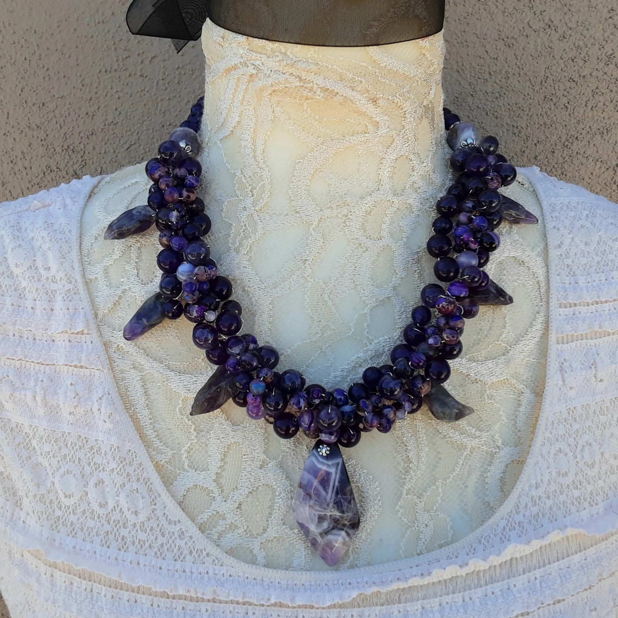 Amethyst Chunky Statement Necklace, Colorful Mother of the Bride Gemstone Collar, Gift for Her