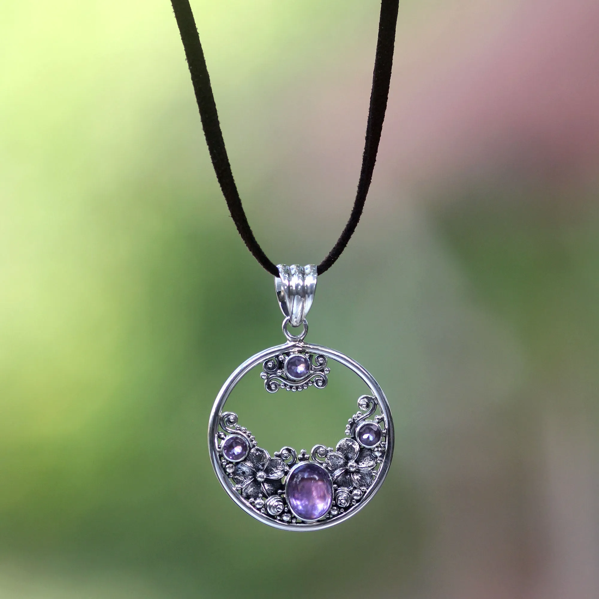 Amethyst Frangipani Moon Necklace