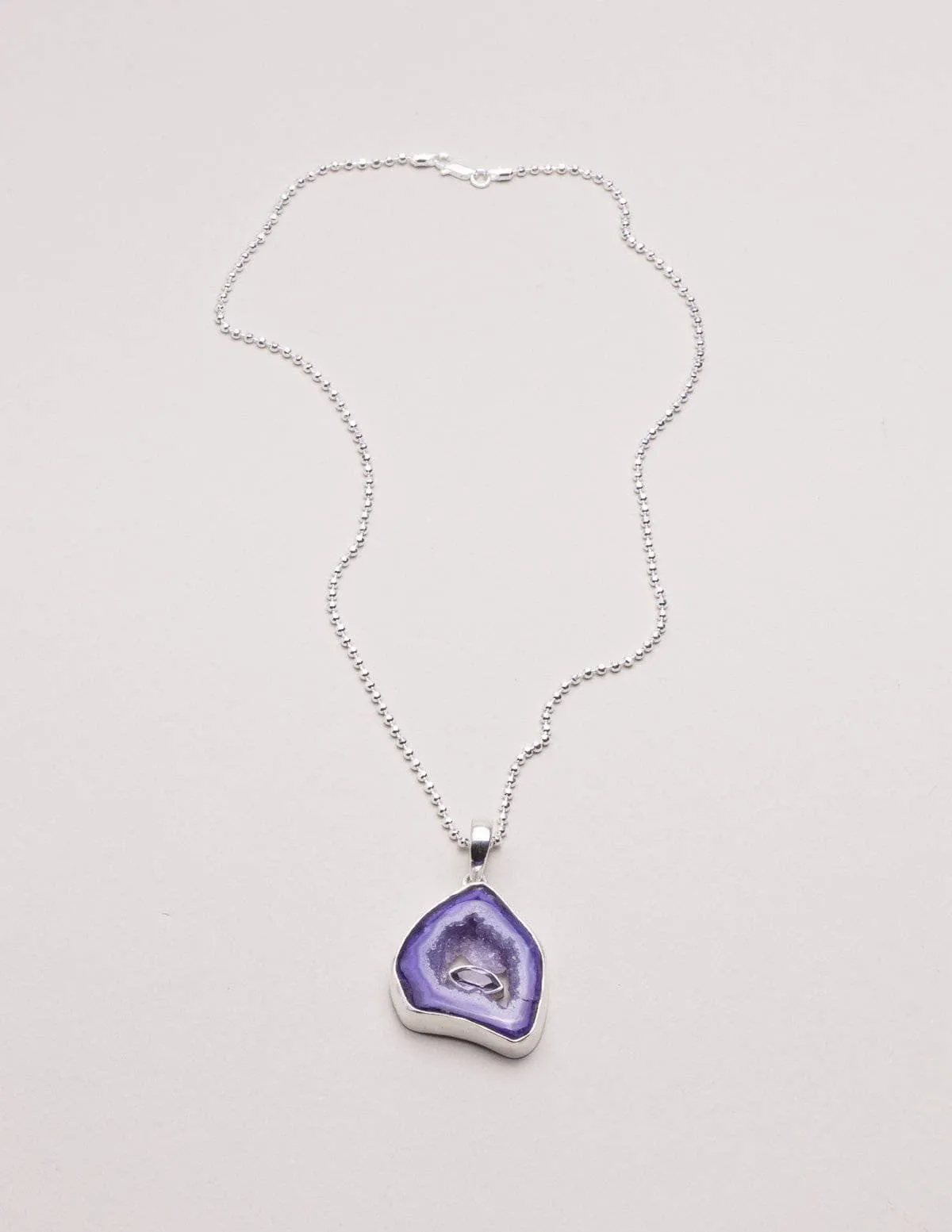 Amethyst Geode Silver Necklace - One of a KInd