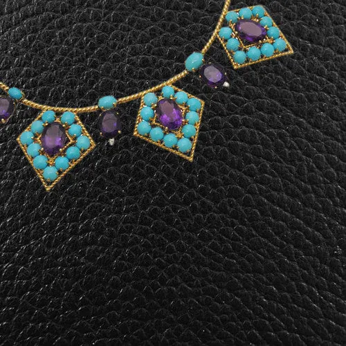 Amethyst, Turquoise & Diamond Estate Necklace