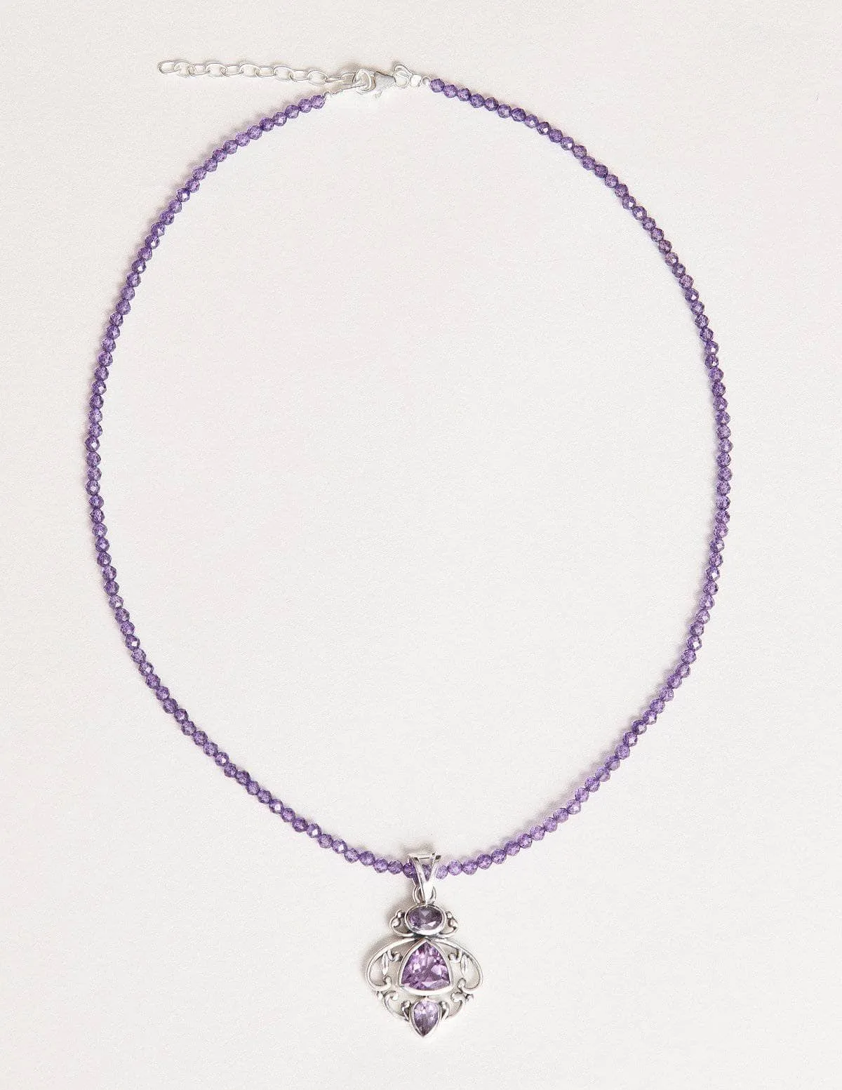 Amethyst Vintage Beaded  Silver Necklace - One of a Kind