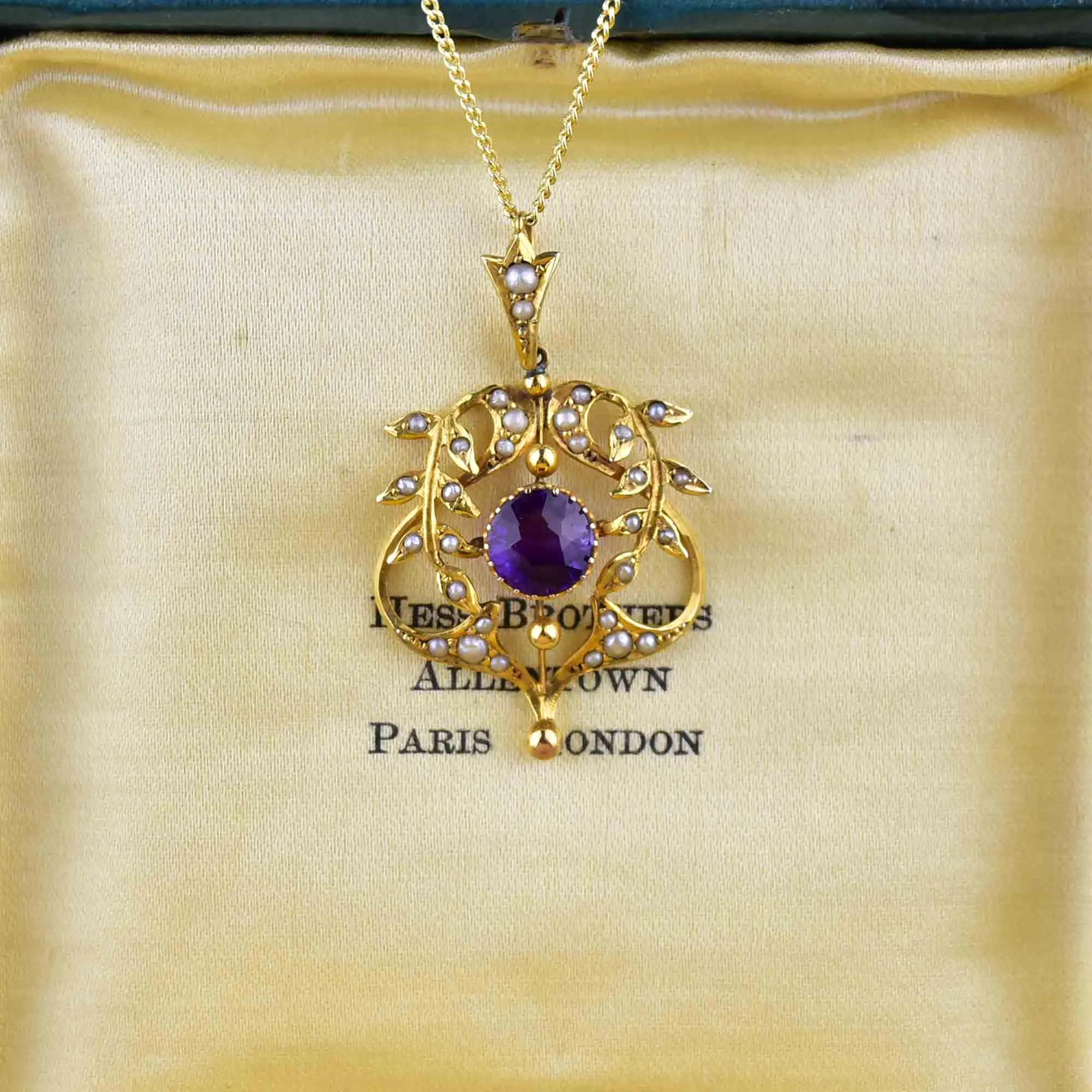 Antique Art Nouveau Gold Amethyst Lavaliere Necklace